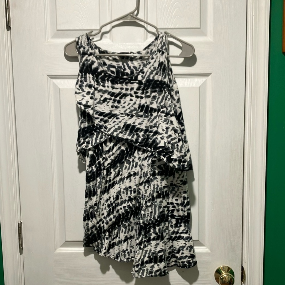 Black and White Sleeveless flutter minidress ruffled floaty whimsical fairy med